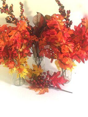 Faux Autumn Leaves Berries 10 Bundles No Fade Artificial